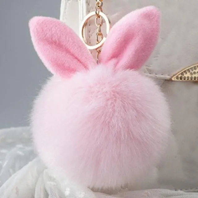 Artificial Rabbit Fur Ball Keychain Women Bag Plush Key Ring Car Key Pendant Delicate Candy Color