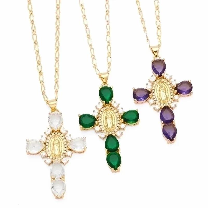 Artistic Human Cross Stainless Steel Copper Plating Inlay Zircon 18k Gold Plated Pendant Necklace