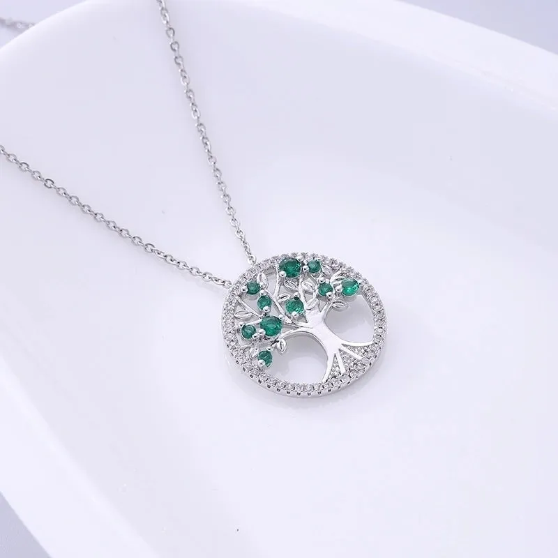 Artistic Tree Stainless Steel Copper Plating Inlay Zircon Silver Plated Pendant Necklace