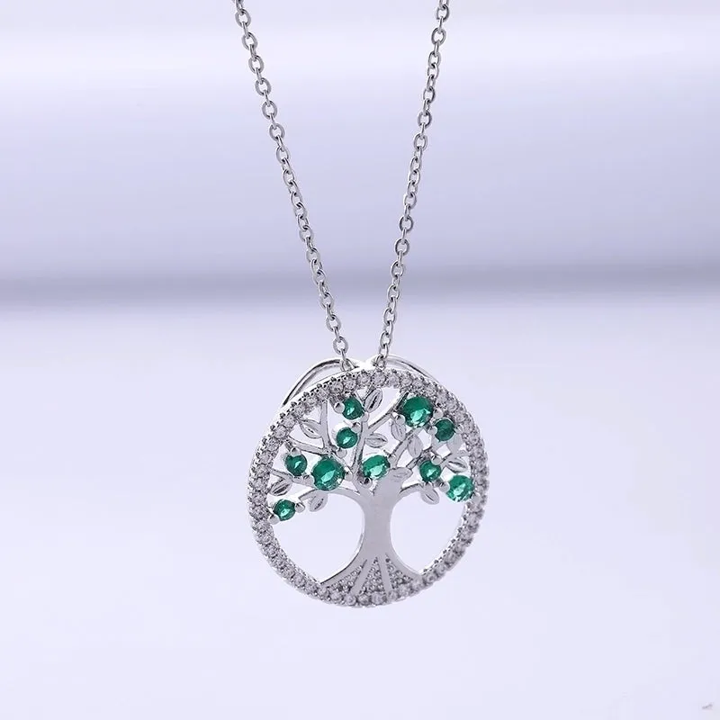 Artistic Tree Stainless Steel Copper Plating Inlay Zircon Silver Plated Pendant Necklace