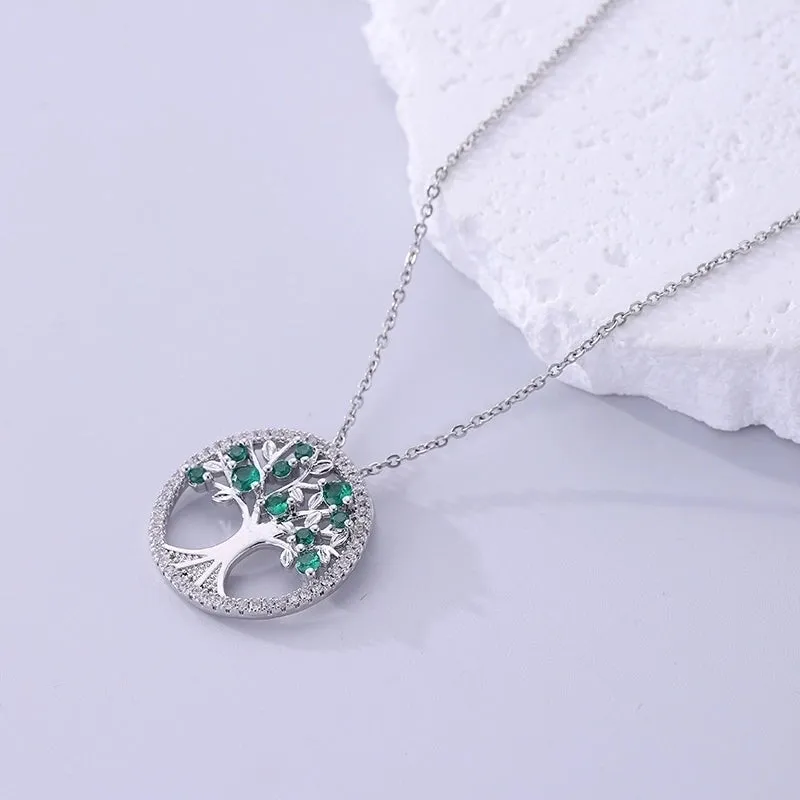 Artistic Tree Stainless Steel Copper Plating Inlay Zircon Silver Plated Pendant Necklace