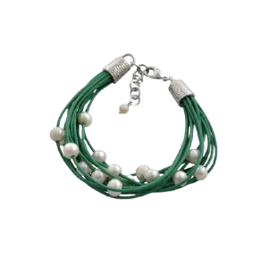 Barse Leather 'n' Pearls Good Times Bracelet-Green