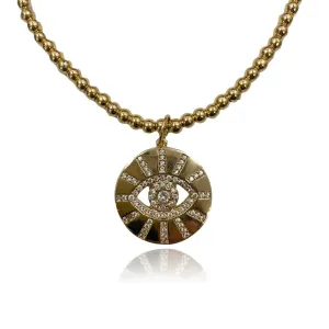 Beaded Round Eye CZ Charm Necklace