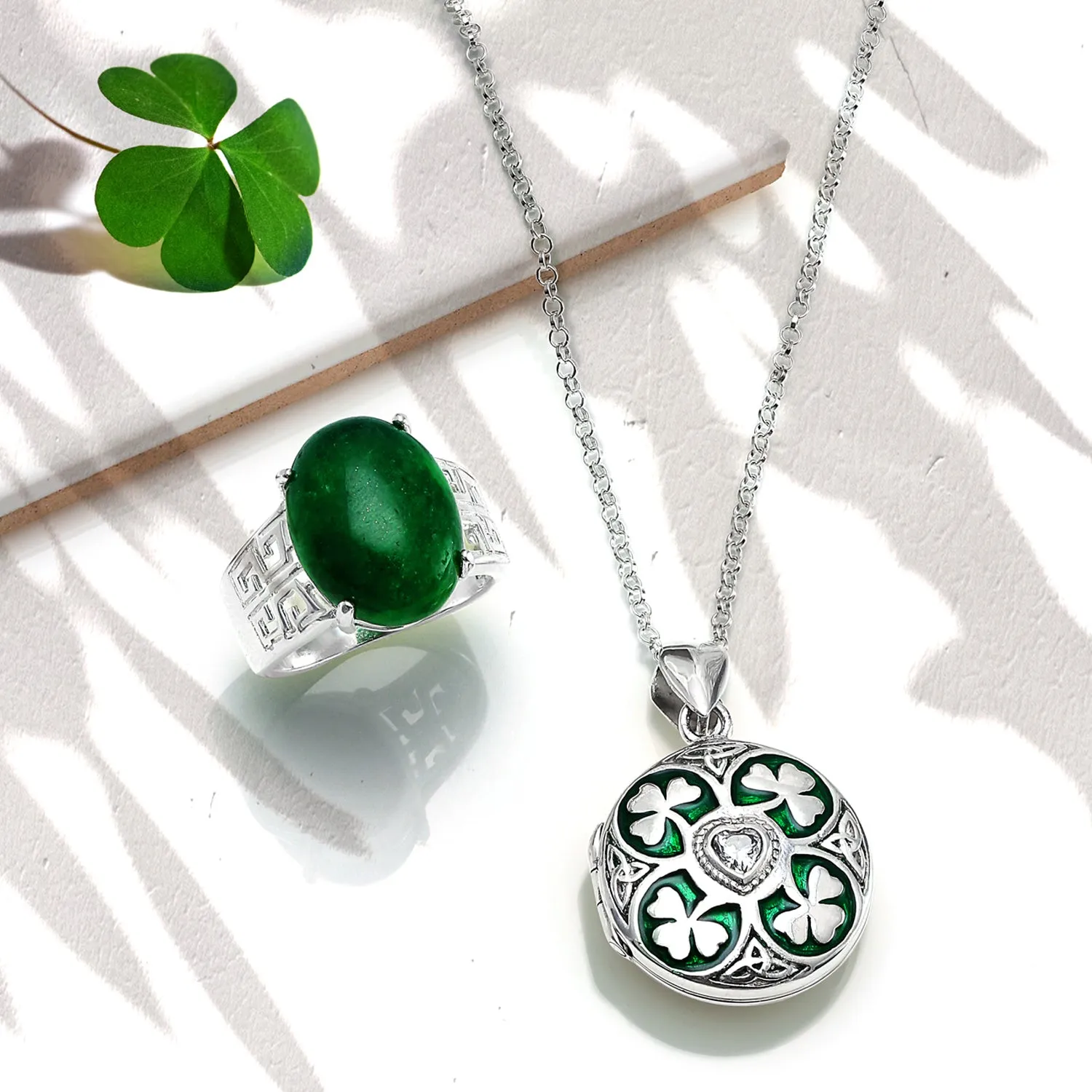 BFF Vintage Style Shamrock Clover Celtic Irish Locket Necklace in Sterling Silver