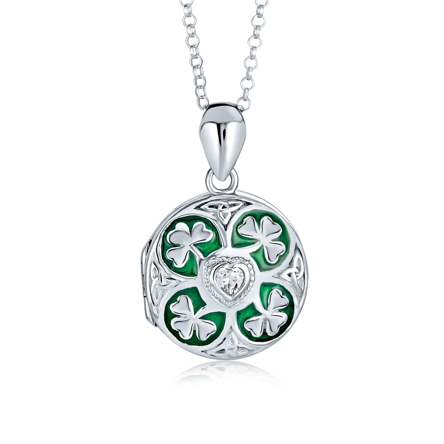 BFF Vintage Style Shamrock Clover Celtic Irish Locket Necklace in Sterling Silver