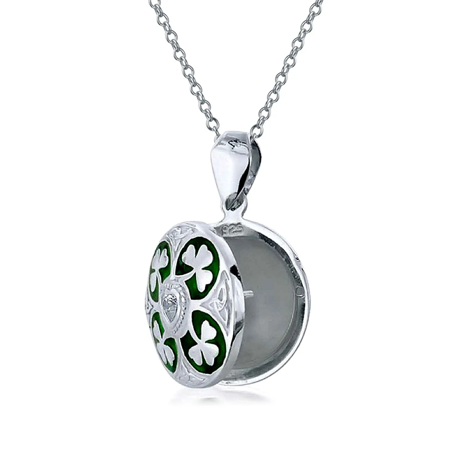 BFF Vintage Style Shamrock Clover Celtic Irish Locket Necklace in Sterling Silver