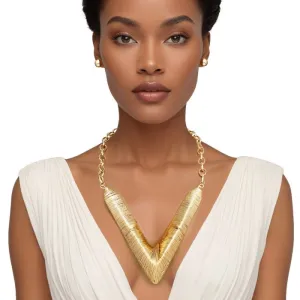 Bib Geometric Wire V Chain Necklace Set