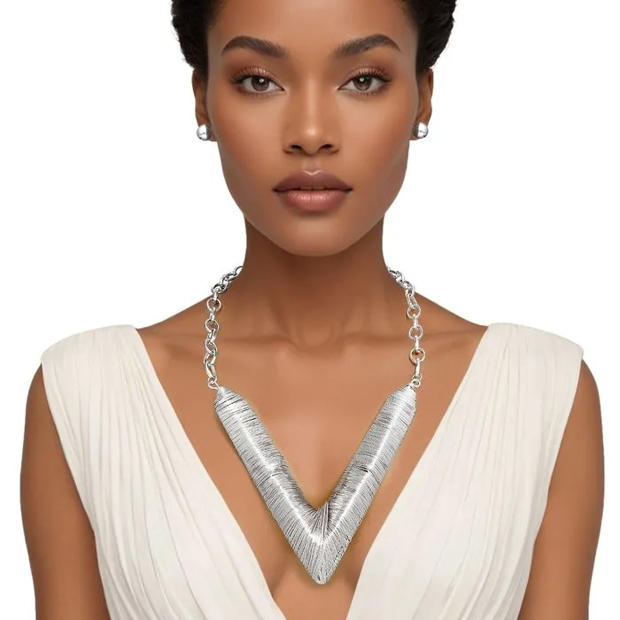 Bib Geometric Wire V Chain Necklace Set