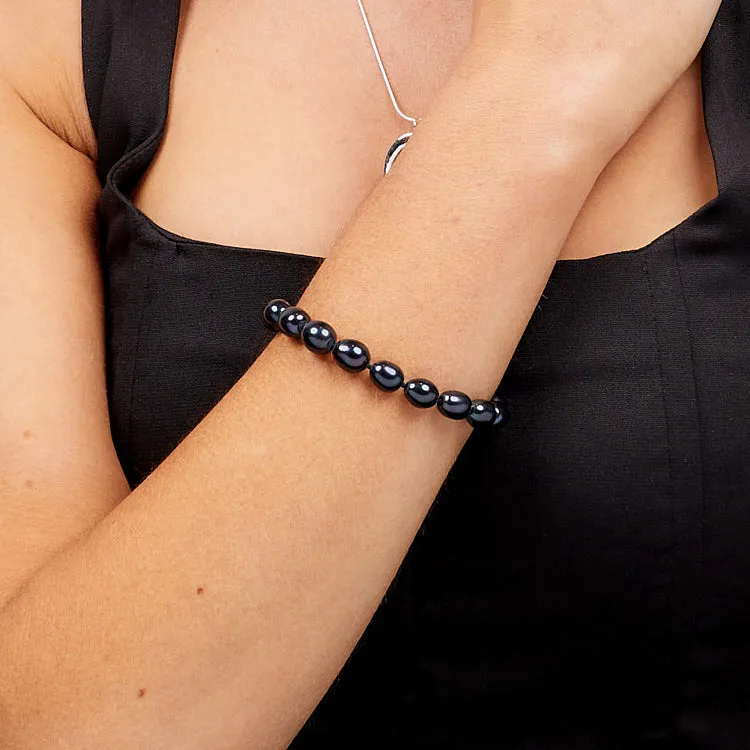 Black Pearl Bracelet for Women and Girls | 8mm Elegant Freshwater Bracelet