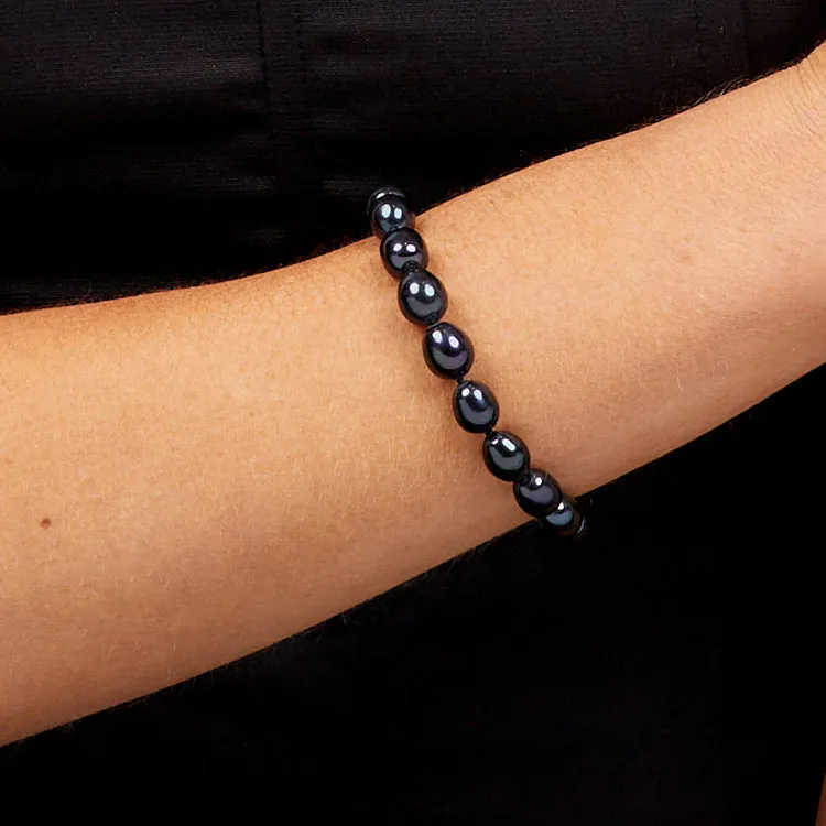 Black Pearl Bracelet for Women and Girls | 8mm Elegant Freshwater Bracelet