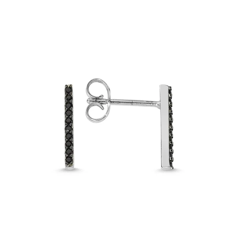 Black Trendy Silver Simple Bar Studs Earring with Crystal