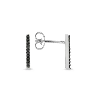 Black Trendy Silver Simple Bar Studs Earring with Crystal