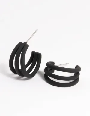 Black Triple Hoop Huggie Earrings