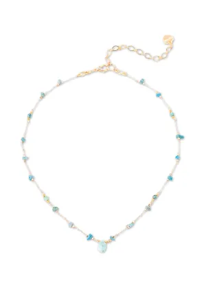 Blue Beaded Gold Necklace