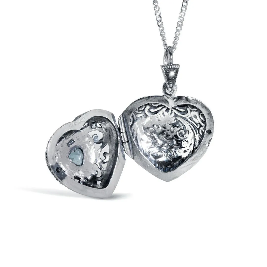 Blue Topaz Vintage Heart Locket | Silver