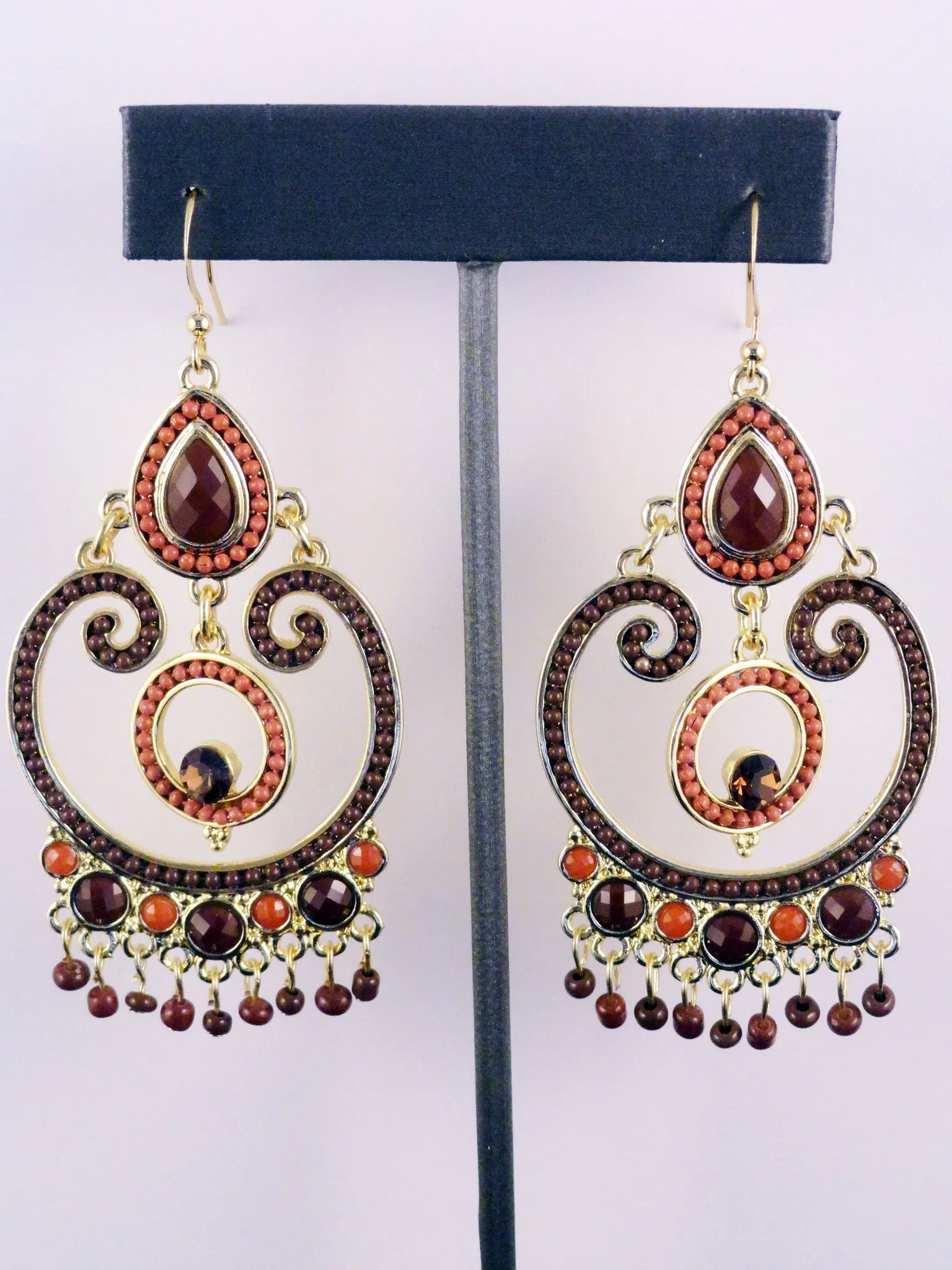 Bohemian, Brown Bold Chandelier Earrings