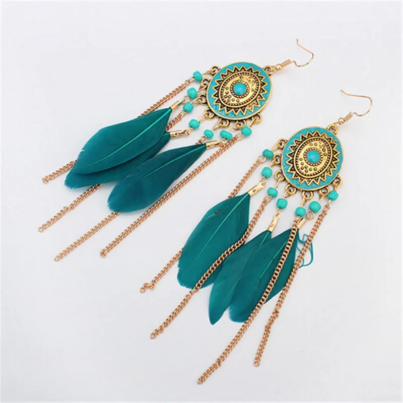 Bohemian Feather Earrings Turquoise