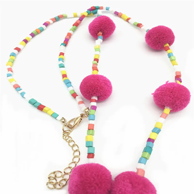 Bohemian Fluffy Tassel Necklace and Earrings Set