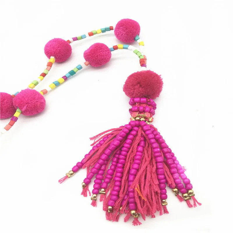 Bohemian Fluffy Tassel Necklace and Earrings Set