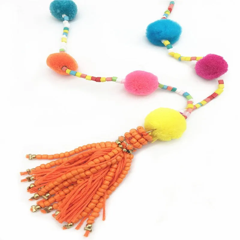 Bohemian Fluffy Tassel Necklace and Earrings Set