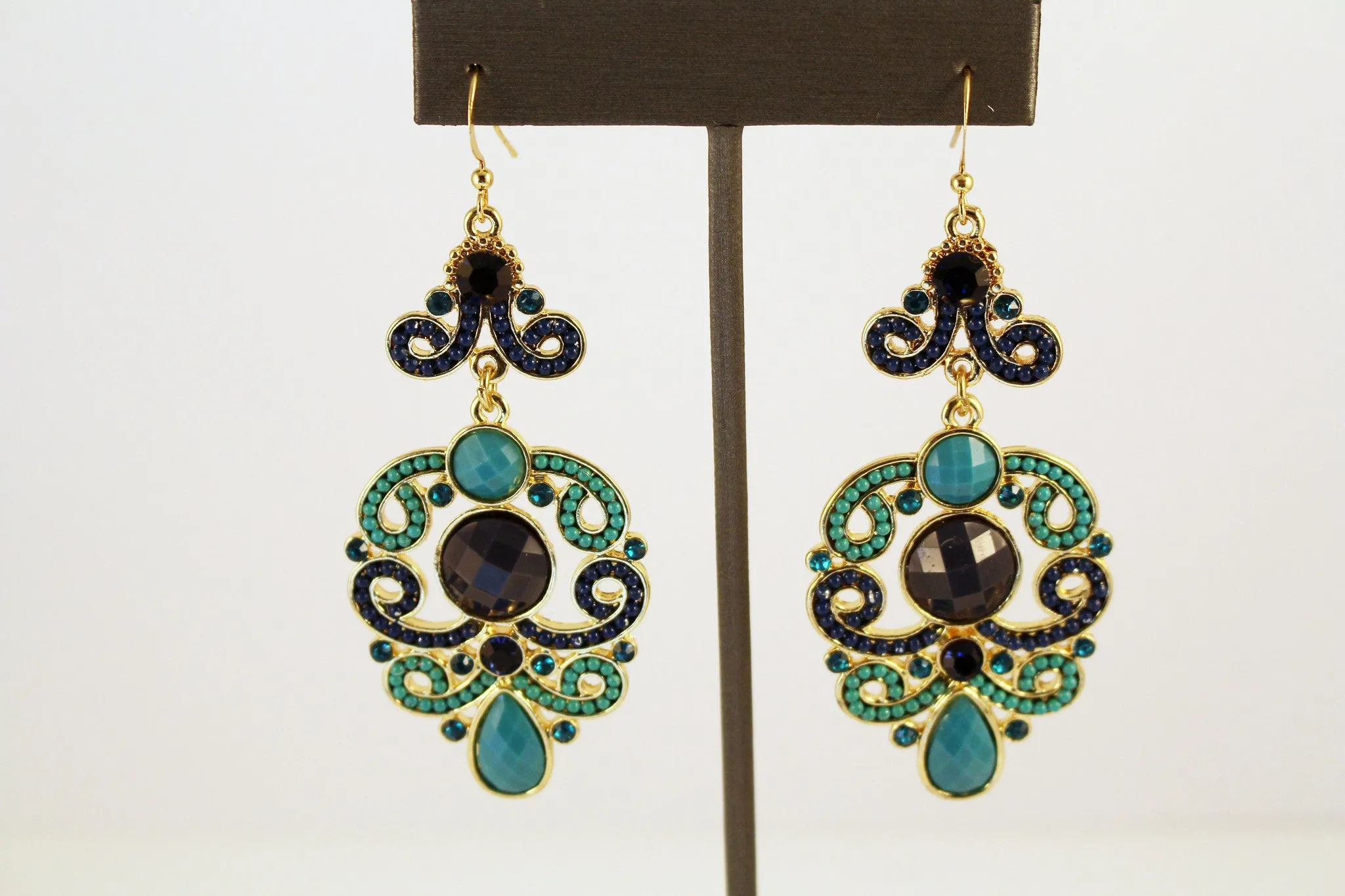 Bohemian, Multi-Color Blue Chandelier Earrings