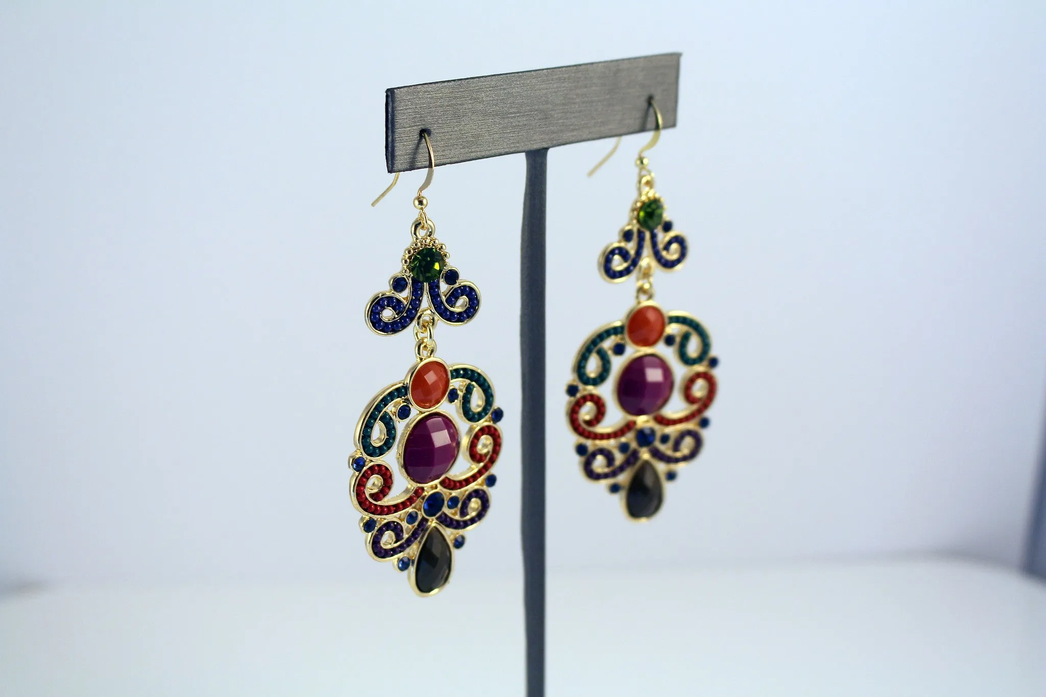 Bohemian, Multi-Color Green Chandelier Earrings