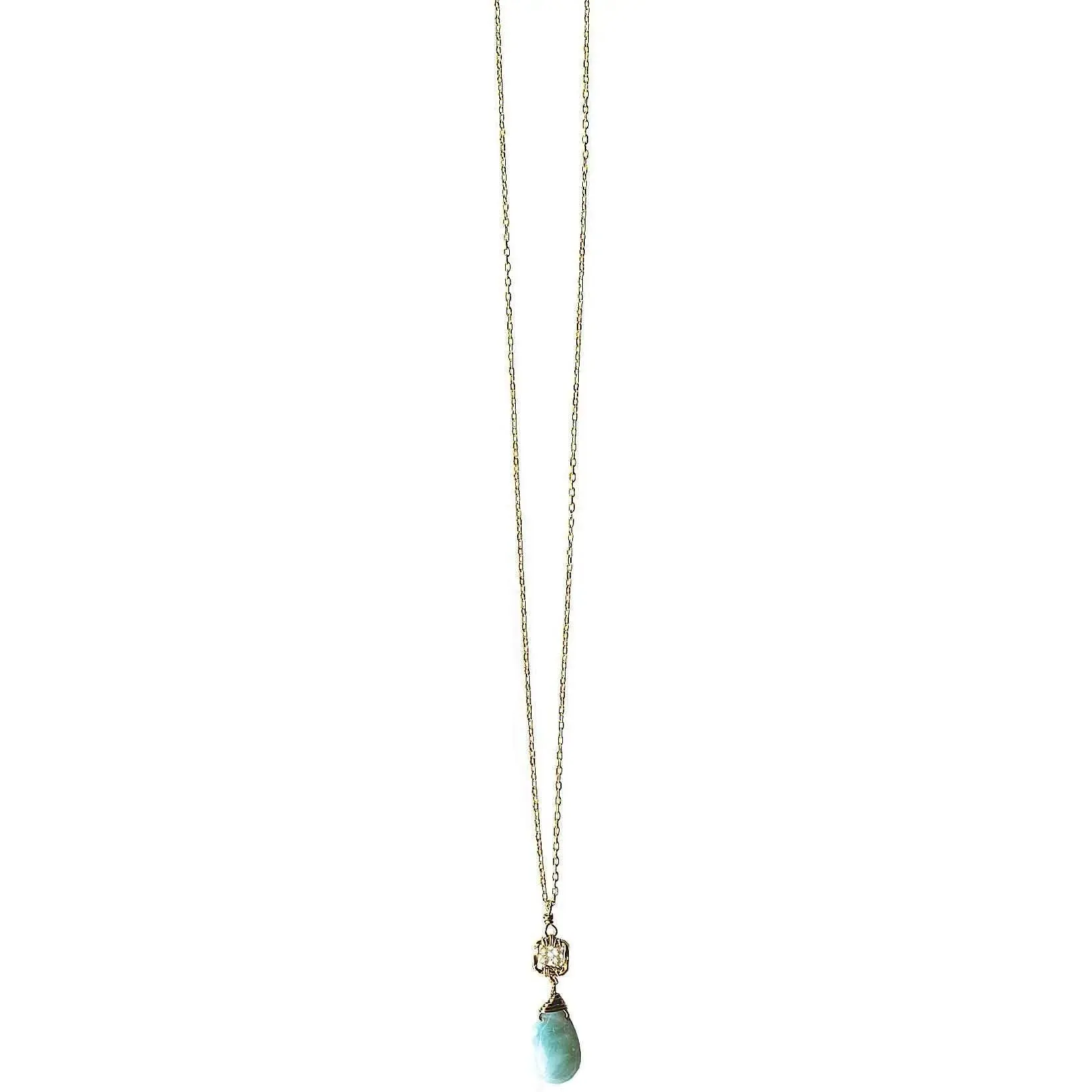 Box Necklace 4222 with White Natural Zircon and Larimar by Michelle Pressler Jewelry