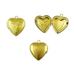 Brass Heart Lockets 23 x 20mm (3)