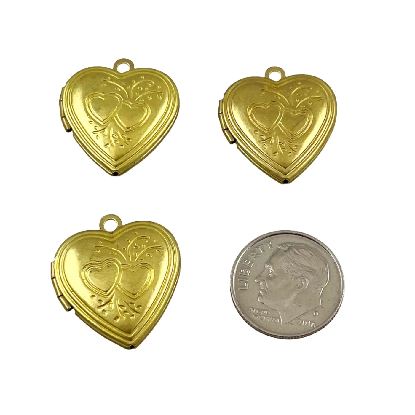 Brass Heart Lockets 23 x 20mm (3)