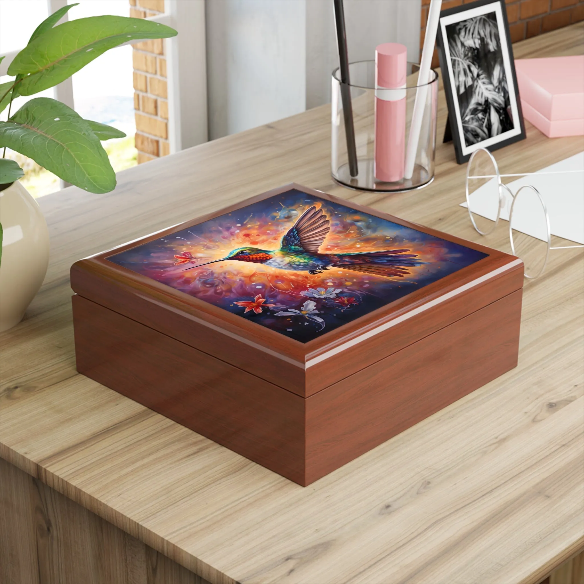 Bright Beautiful Hummingbird Artwork Gift and Jewelry Box