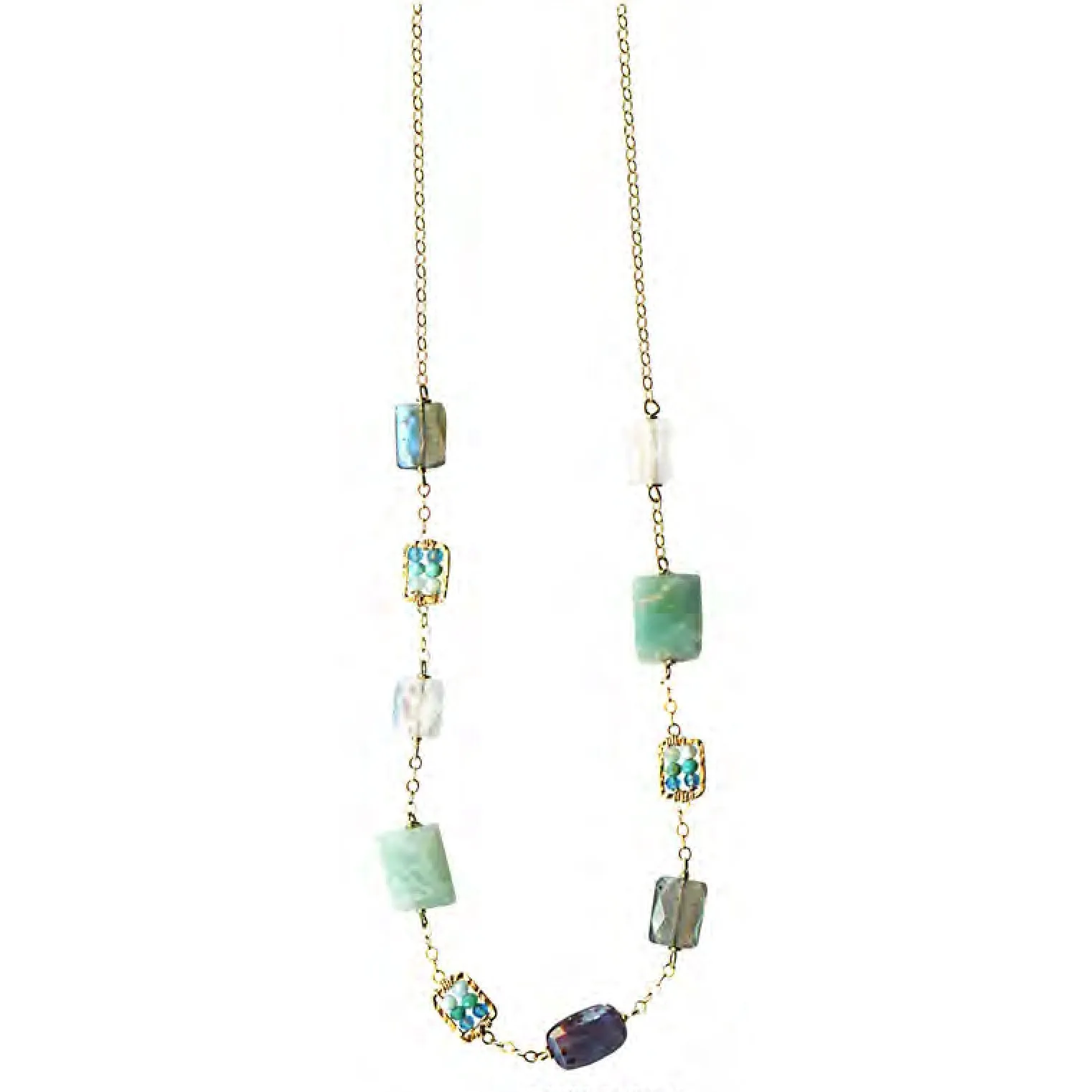 Capri Necklace 4701 F with Larimar Turquoise Apatite Labradorite Moonstone Kyanite Dark and Light Amazonite by Michelle Pressler