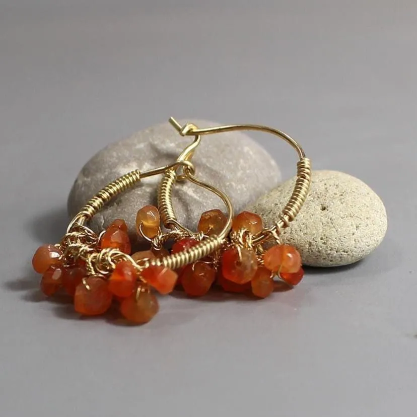 Carnelian Bouquet Hoop Earrings