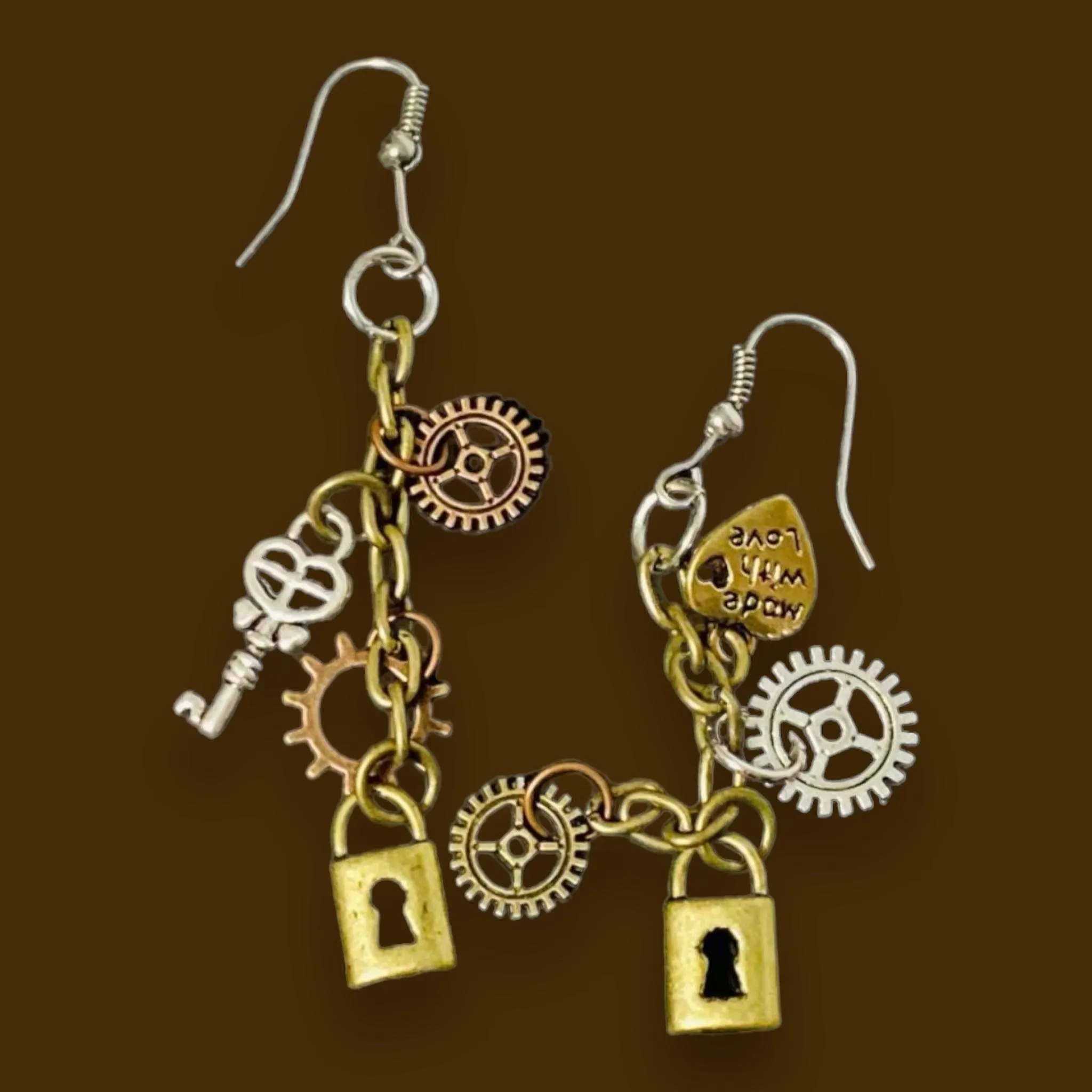 Charming Gears Locket Hanging Earrings