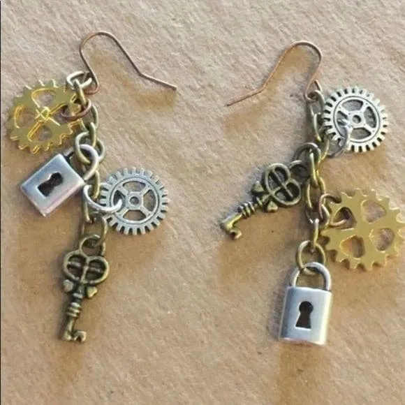 Charming Gears Locket Hanging Earrings