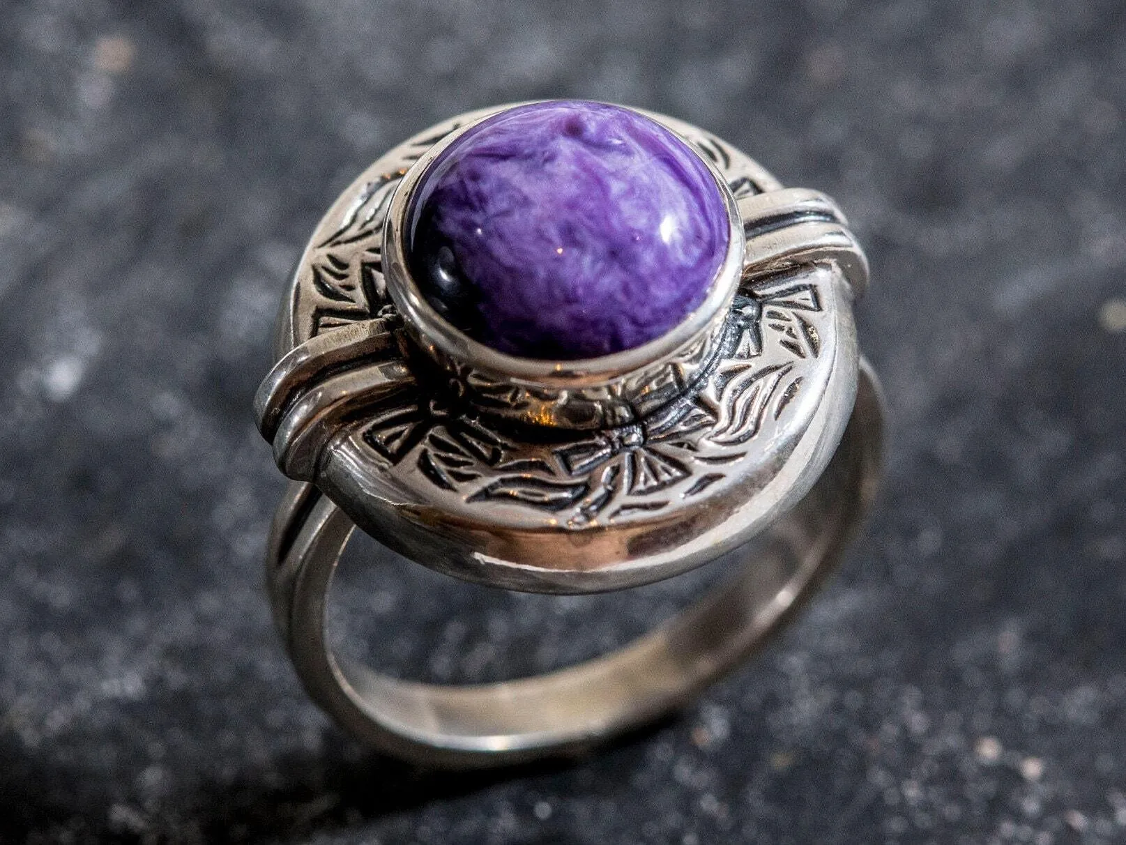 Charoite Ring - Egyptian Ring - Purple Statement Ring