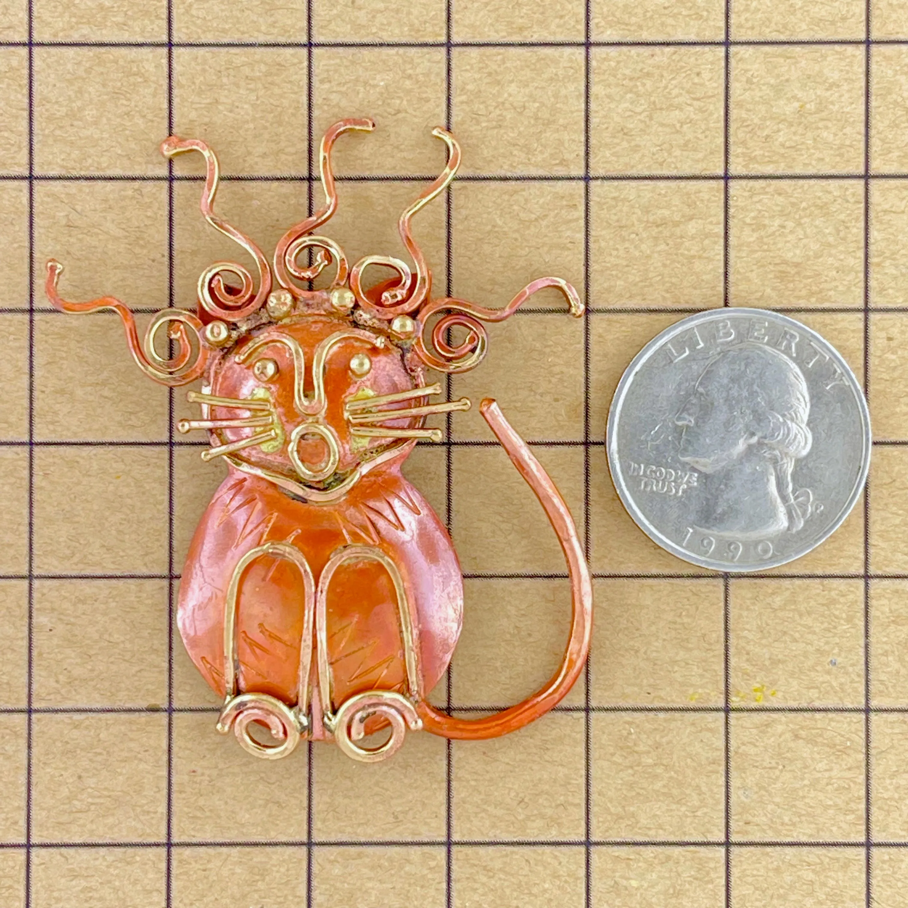 Copper Crazy Haired Cat Pendant!