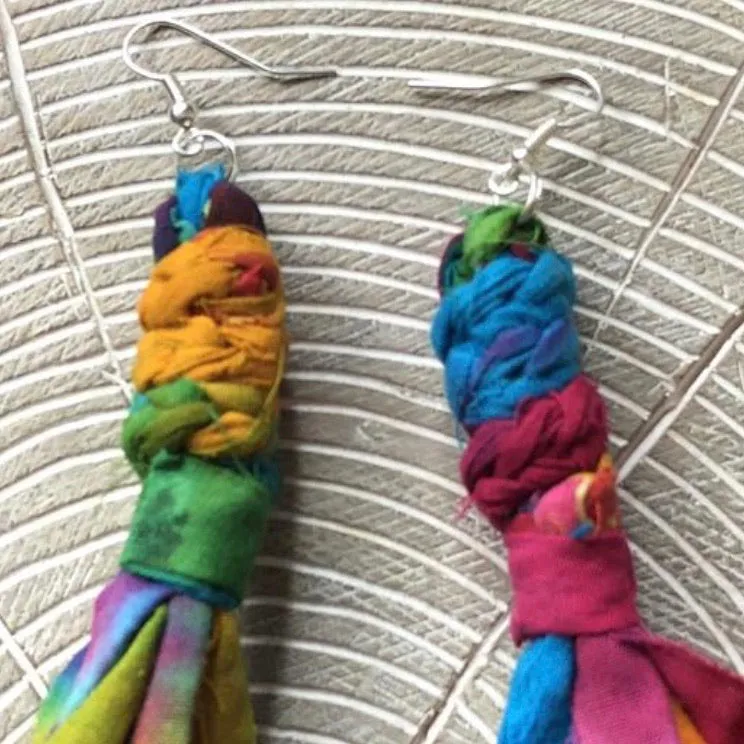 Cotton Tie Dye Bohemian Tassel Earrings - Rainbow Magic