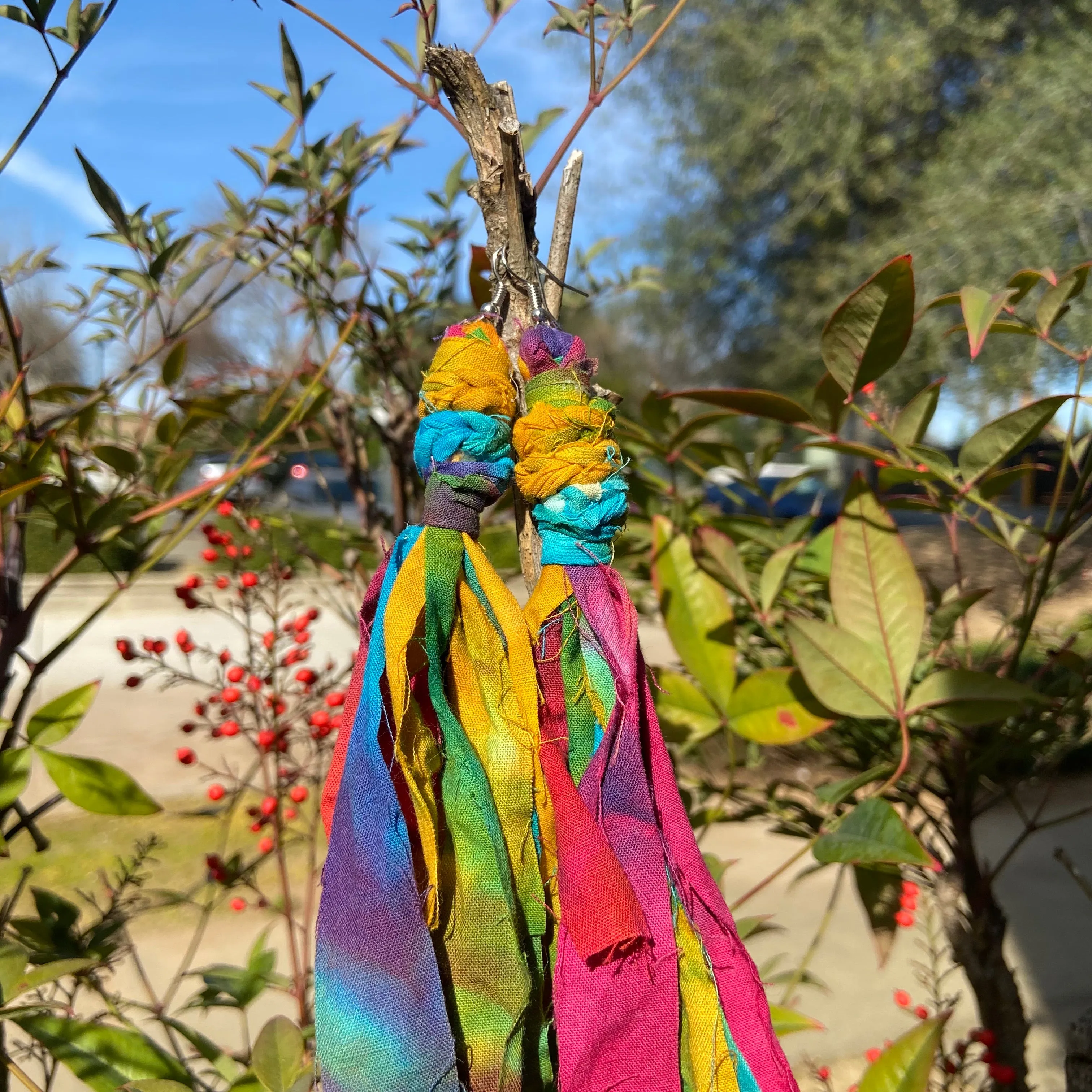 Cotton Tie Dye Bohemian Tassel Earrings - Rainbow Magic