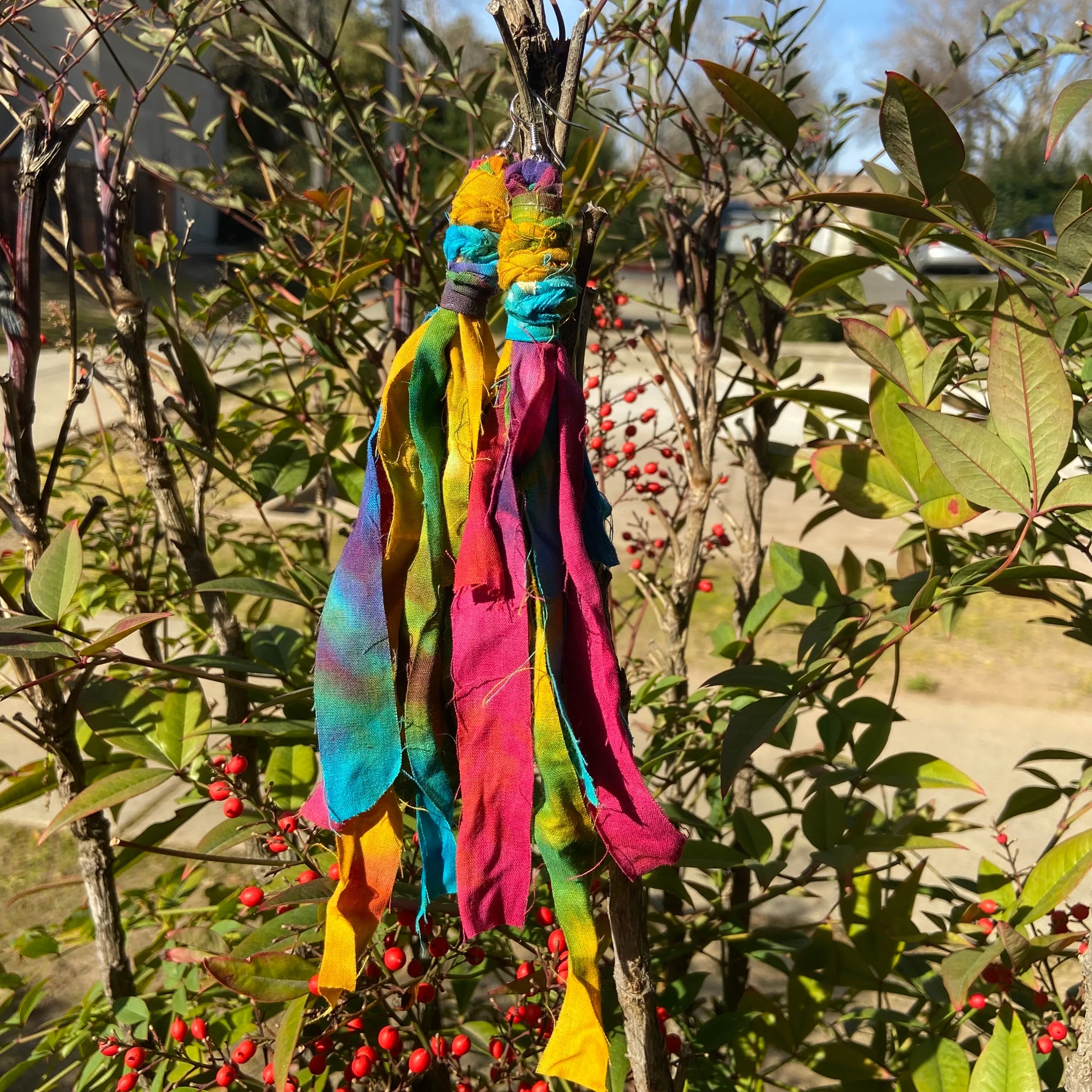 Cotton Tie Dye Bohemian Tassel Earrings - Rainbow Magic