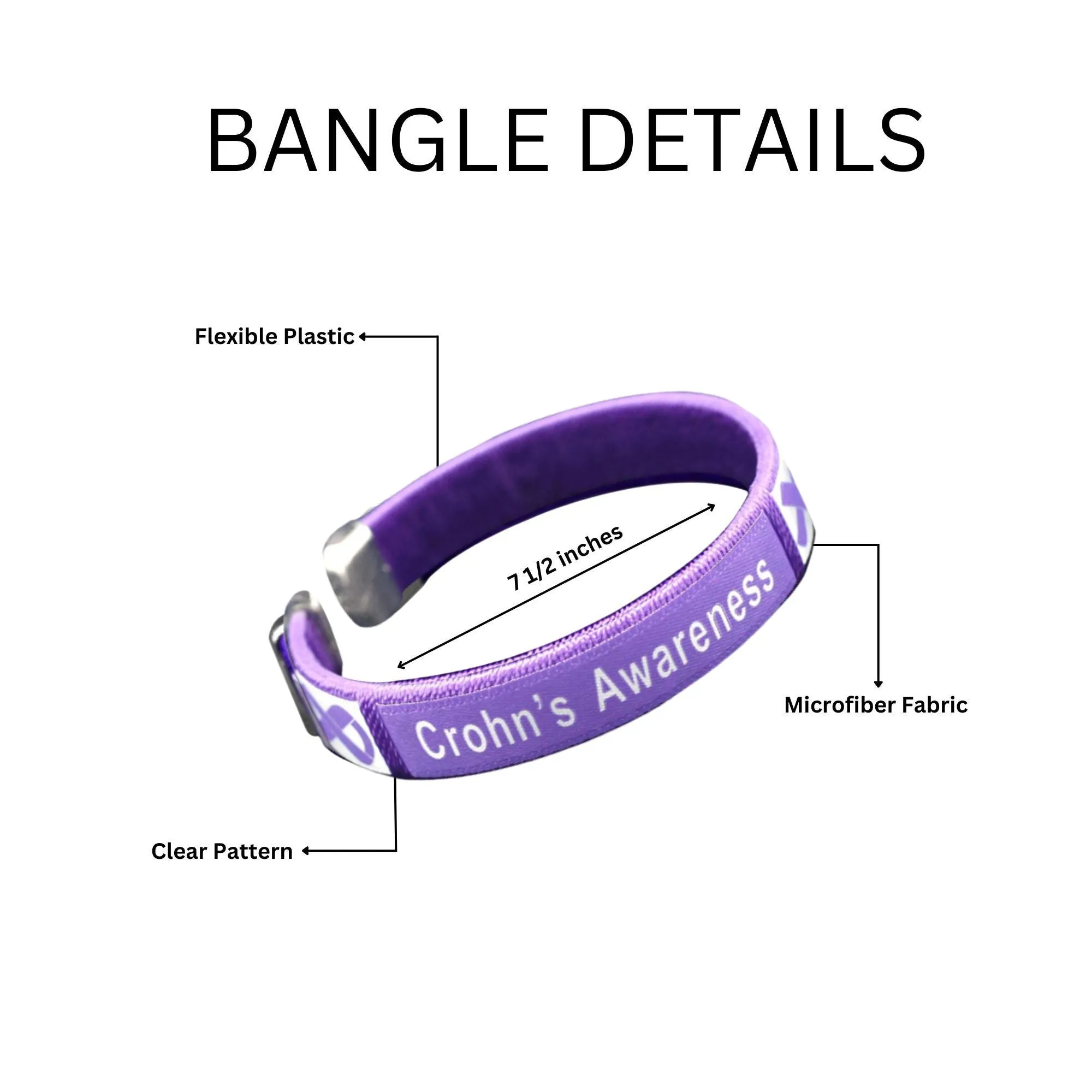 Crohn's Disease Awareness Purple Ribbon Bangle Bracelets