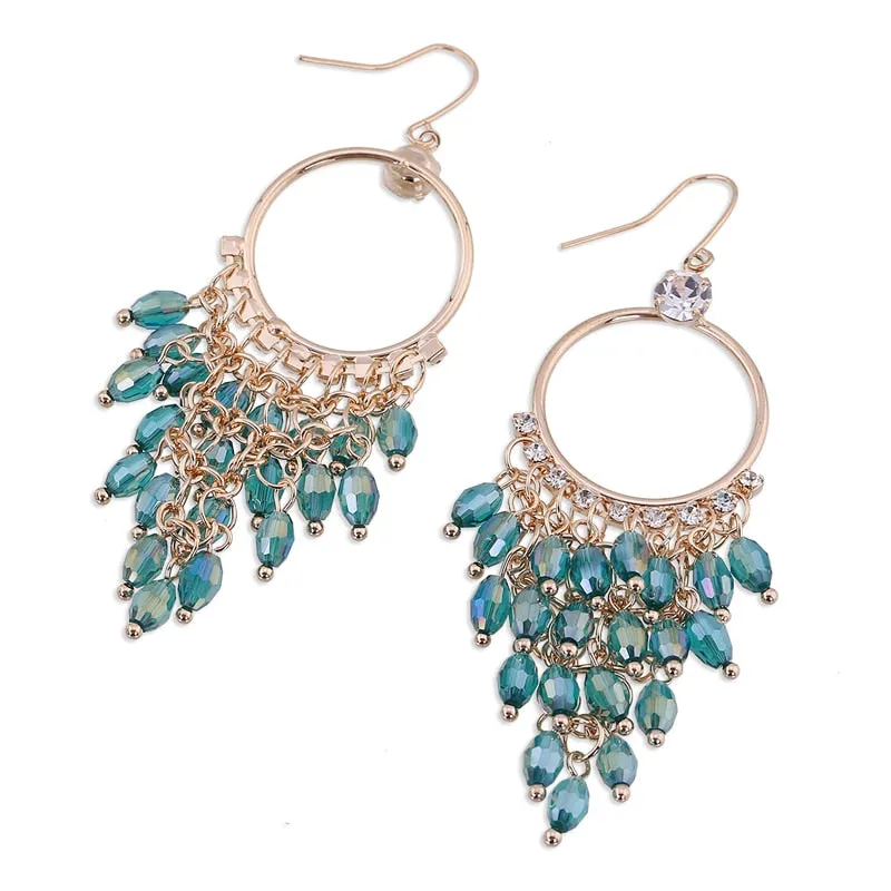 Crystals Bohemian Gold Color Beads Bohemian Statement Earrings