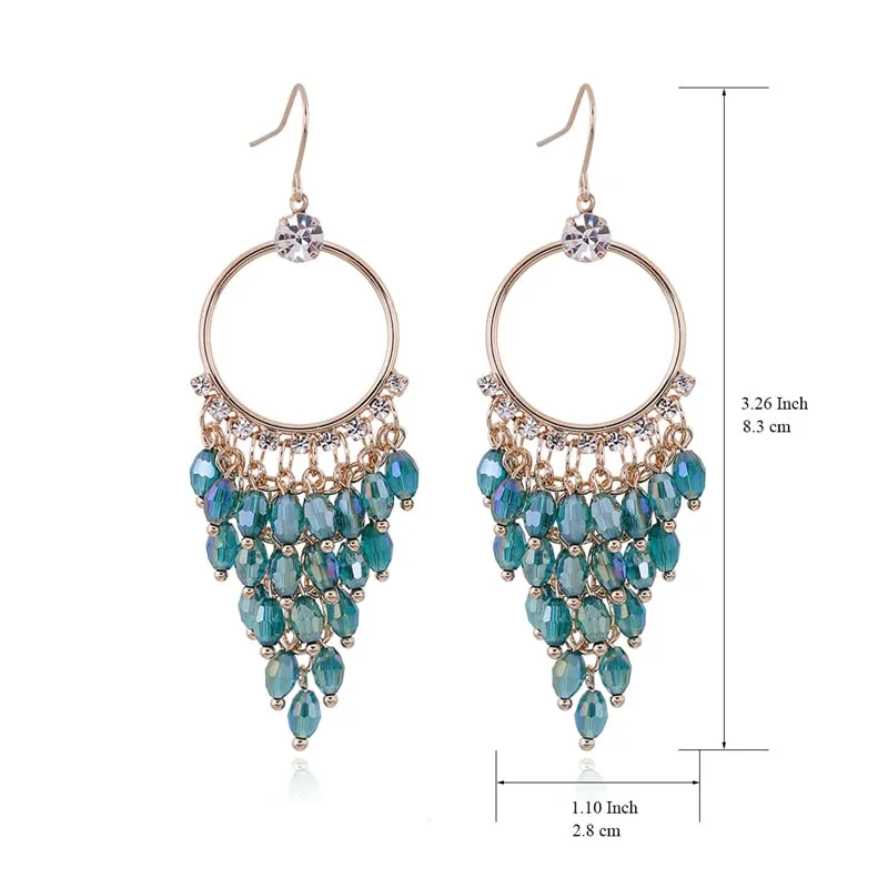 Crystals Bohemian Gold Color Beads Bohemian Statement Earrings