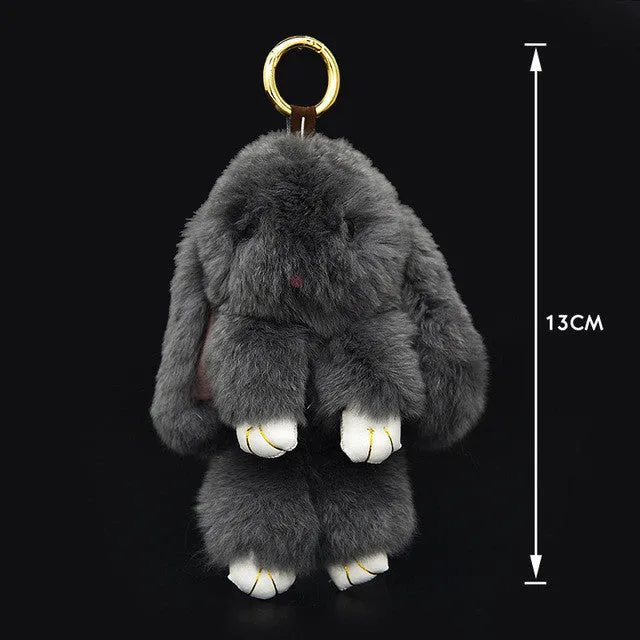 Cute Mini Genuine Rabbit Fur Pom Pom Key Chain Women Trinket Rabbit Toy Doll Bag Car Key Ring Monster Keychain Jewelry Gift