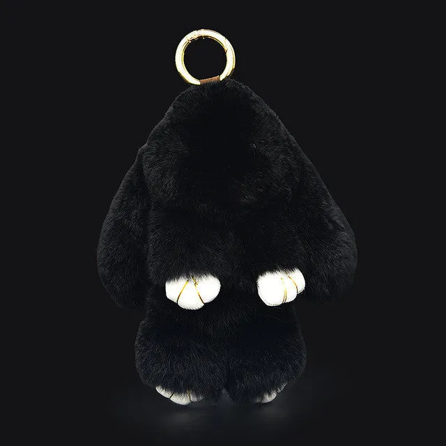 Cute Mini Genuine Rabbit Fur Pom Pom Key Chain Women Trinket Rabbit Toy Doll Bag Car Key Ring Monster Keychain Jewelry Gift