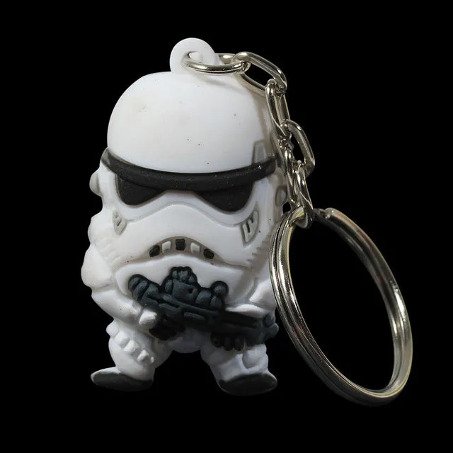 Doreen Box New Star War Silver Tone Soldier Warrior Pendant Round Iron Key Chains White Black 1 PC