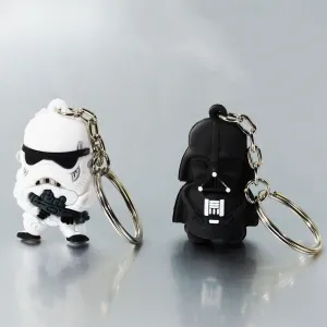 Doreen Box New Star War Silver Tone Soldier Warrior Pendant Round Iron Key Chains White Black 1 PC