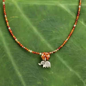 Elephantine Charm Hand Made Beaded Carnelian Necklace