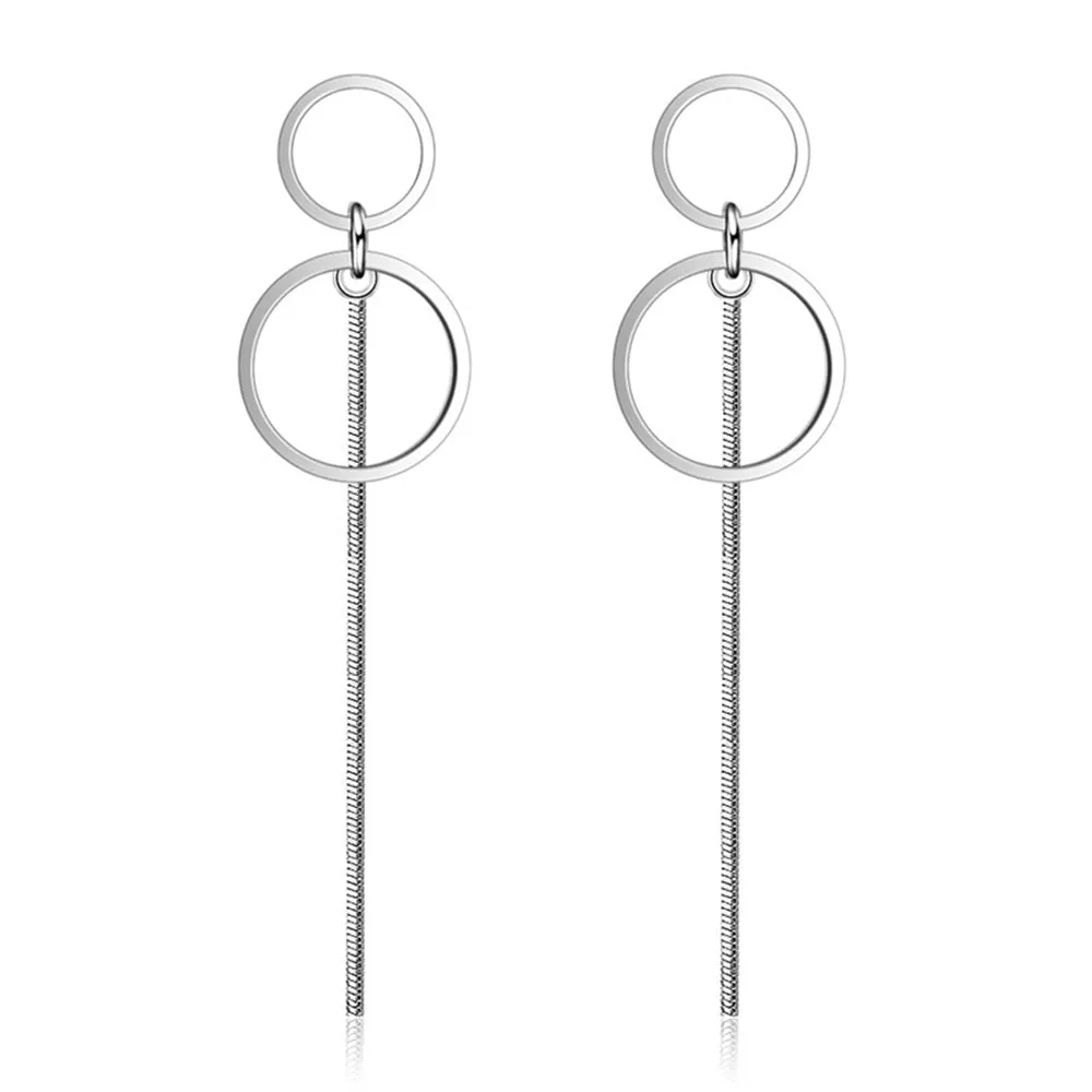 Exquisitely Simple Sterling Silver Circle Tassel Long Earrings