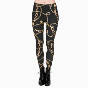 Fashionista Legging Women with Gold Chains design Sexy Fitness Pants Workout Leggings