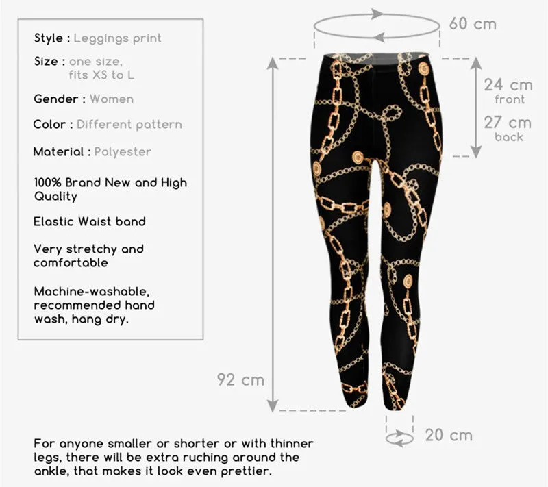 Fashionista Legging Women with Gold Chains design Sexy Fitness Pants Workout Leggings